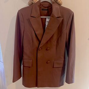 NWT SISLEY Vegan Leather Double-Breasted Long Blazer